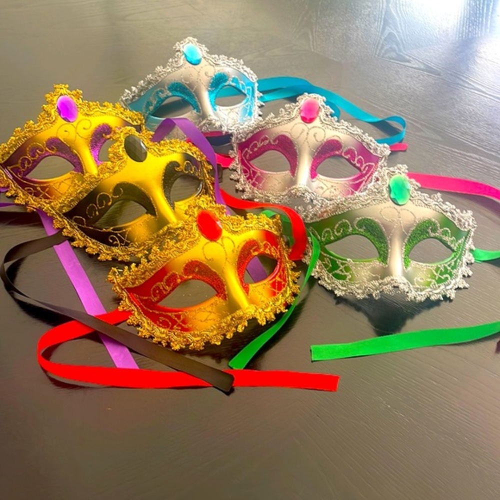 Set of 6 -Multi Colored Mardi Gras Mask (for wear or decorative)Masquerade Party